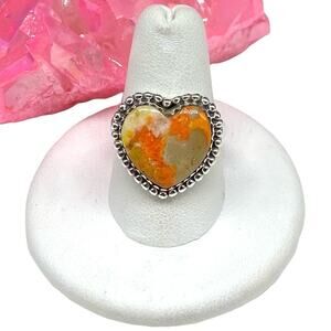 Heart-Shaped Silver and Orange Stone Ring